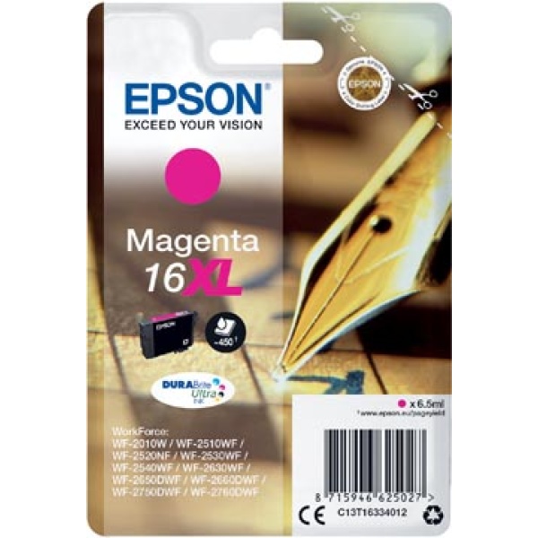 16XL XL 16 t163341 t163 t1633 t16334 epson cartridge cartridges inkjet inkjets inkpatronen inkt inktcartridge inktpatroon 16xl oem magenta 450 pagina's c13t16334012 343270 402507 88837721n epin1633403 tbc 8715946625027 8715946627427