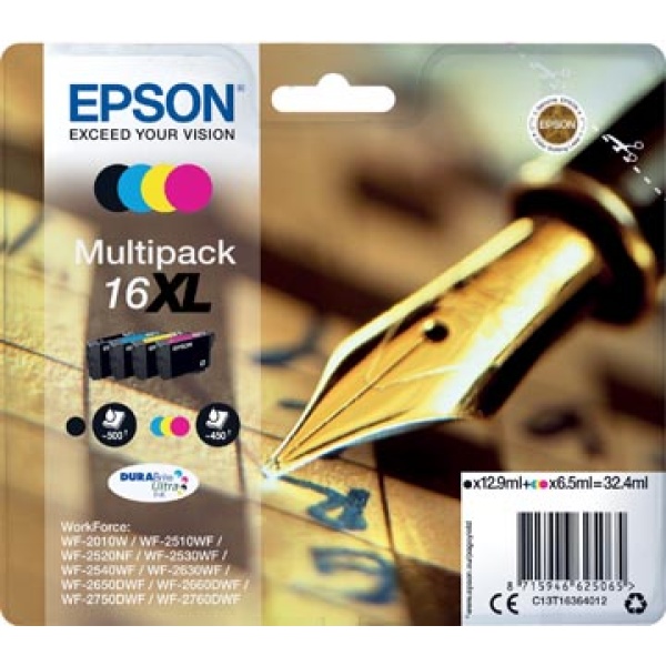 16XL XL 16 t163641 t163 t1636 t16364 epson cartridge cartridges inkjet inkjets inkpatronen inkt inktcartridge inktpatroon 16xl oem 4 kleuren 450-500 pagina's c13t16364012 347872 402509 88837723n epin1636407 tbc 8715946625065 8715946627984 assortiment aan kleuren