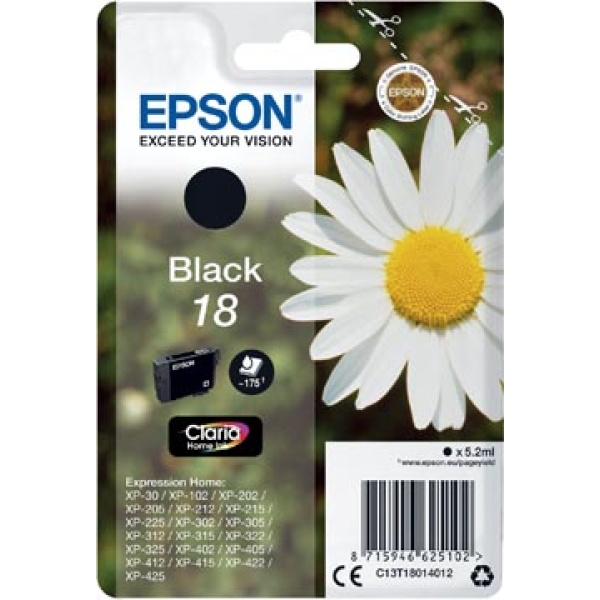 18 t180141 t180 t1801 t18014 epson cartridge cartridges inkjet inkjets inkpatronen inkt inktcartridge inktpatroon oem zwart 175 pagina's c13t18014012 357171 402510 88837029n tbc 8715946625102 8715946627380