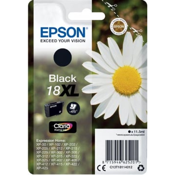 18XL XL 18 t181141 t181 t1811 t18114 epson cartridge cartridges inkjet inkjets inkpatronen inkt inktcartridge inktpatroon 18xl oem zwart 470 pagina's c13t18114012 343555 402515 8715946625201 8715946627304