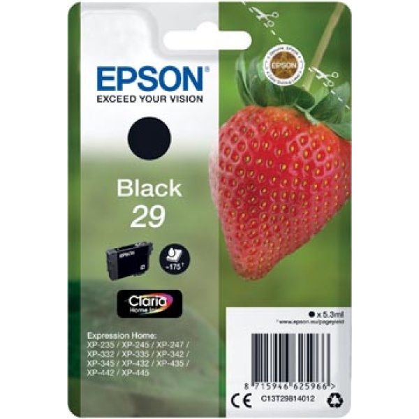 29 t298141 t298 t2981 t29814 epson cartridge cartridges inkjet inkjets inkpatronen inkt inktcartridge inktpatroon oem zwart 175 pagina's c13t29814012 343266 402538 170015441315 88843735n tbc 8715946625966 8715946626680