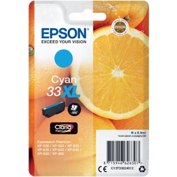 33XL XL 33 t336241 t336 t3362 t33624 epson cartridge cartridges inkjet inkjets inkpatronen inkt inktcartridge inktpatroon 33xl oem cyaan 650 pagina's c13t33624012 343254 402555 88843787n 8715946626307 8715946626420