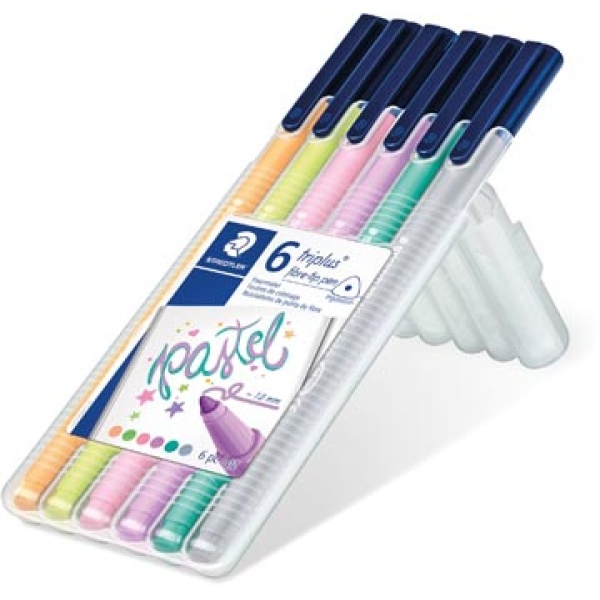 sb6cs01 sb6c sb6cs sb6cs0 staedtler kleurstift schrijfgerei stift stiften viltstift viltstiften triplus color opstelbare box 6 pastelkleuren 323sb6cs01 4007817039960 4007817039953 assortiment aan kleuren